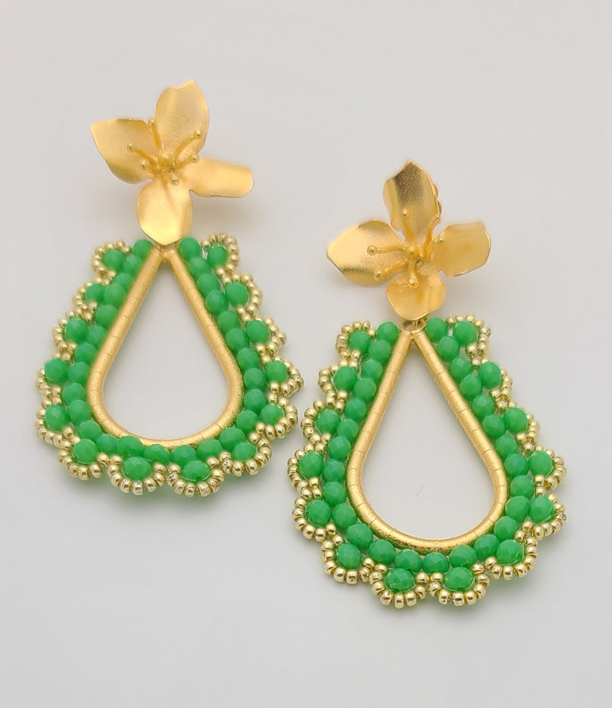 GREEN AGATE YELLOW GOLD DROP EARRINGS